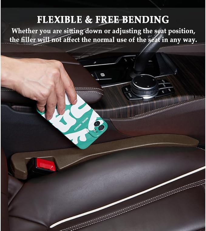 IHOTDER Car Seat Gap Filler,Super Flexible Car Side Seat Gap Filler Car Accessories for Women & Men,Universal CCar Organizer Between Seats for Tightly Filling Seat Gaps(Brown/2PCS)