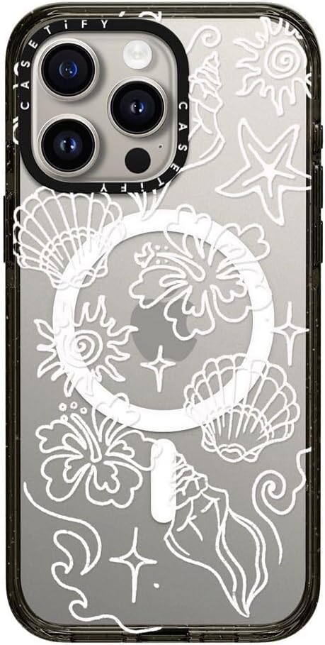 CASETiFY Impact iPhone 15 Pro Max Case [Slim/Compatible with Magsafe / 8.2 ft. 4X Military Grade Drop Protection] - Sea Shore - Clear Black