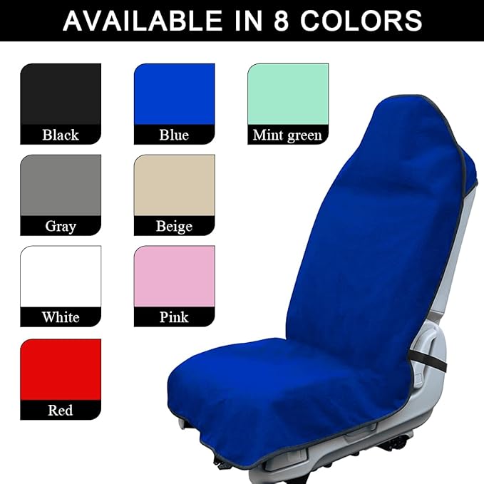 2PCS Car Towel Seat Cover, Waterproof Sweating Non-Slip Premium Soft Towel Carseat Protector, Universal Machine Washable Car Truck SUV Front Seat Cover for Gym Workout Beach Hiking (Blue)