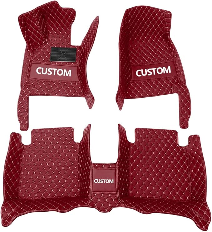 Custom Car Floor Mats Custom Logo/Pattern for SUV Van Truck Sedan Coupe Car Mats Full Surrouded Floor Mat All Weather Waterproof and Anti-Slip Protection Car Floor Liners(Wine red)