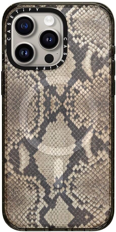 CASETiFY Impact iPhone 15 Pro Max Case [Slim/Compatible with Magsafe / 8.2 ft. 4X Military Grade Drop Protection] - Brown Snake - Clear Black