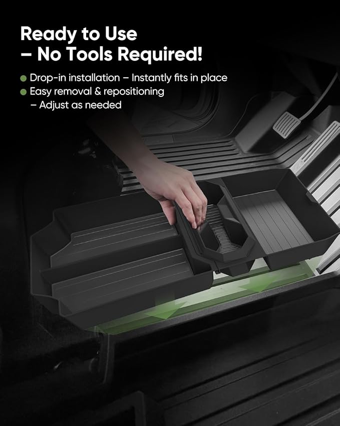 Tesla Cybertruck Floor Lower Tray - Custom Fit Storage Tray with Cup Holders, Anti-Slip, Waterproof TPE, Multi-Compartment Organizer for 2024+ Cybertruck, Center Console Compatible