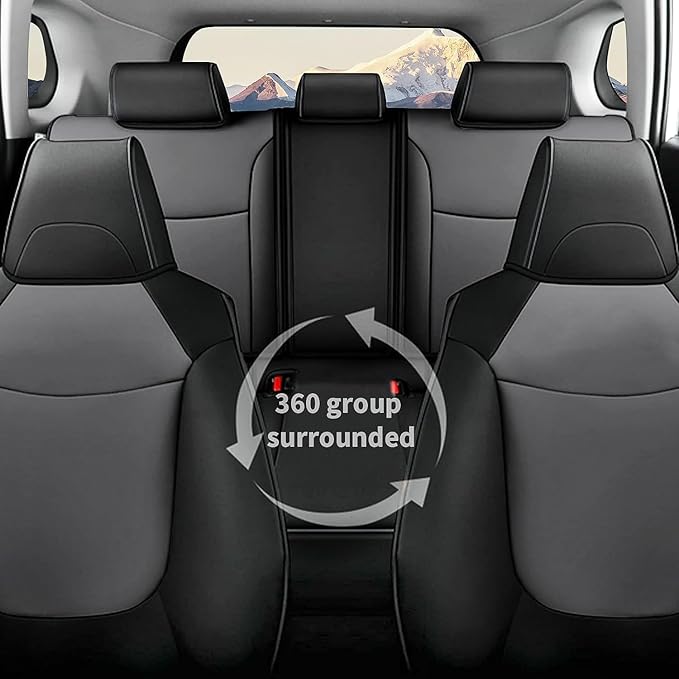 AOMSAZTO Custom Fit for Toyota Corolla Cross Hybrid 2023 2024 2025 Faux Leather Car Seat Covers Full Set Compatible Airbag Corolla Cross Hybrid S,SE,XSE Seat Protector Sedan Black+Grey