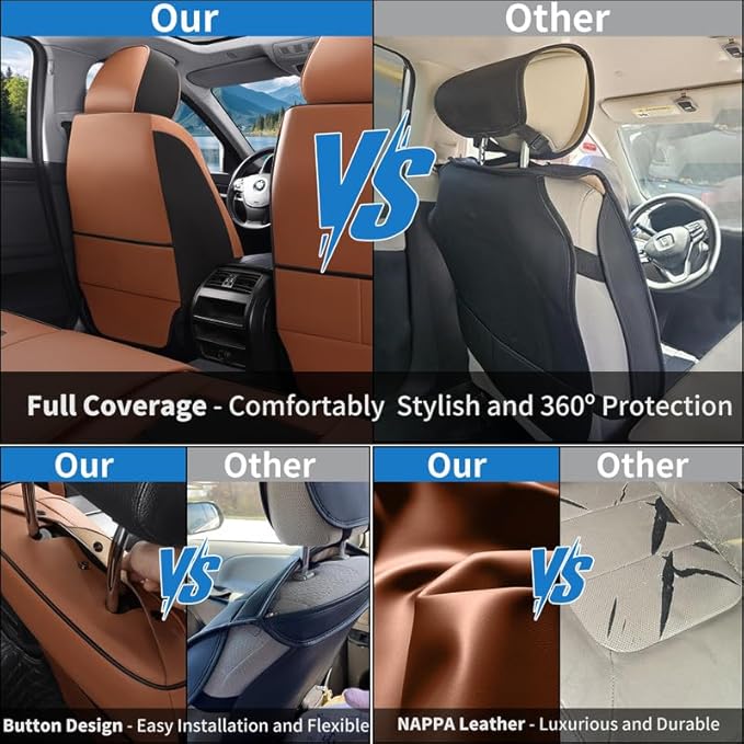 Car Seat Covers Custom Fit for Chevrolet/Chevy Spark 2012-2022 , Premium Faux Leather Waterproof Car Seat Protectors with Lumbar Support, Breathable Anti-Slip Easy to install(Black&Brown,Full set)