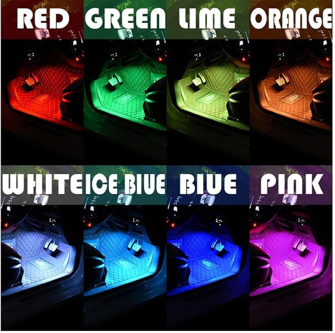 Car LED Strip Lights, 4Pcs App Control Interior Lights, Multicolor Music Car Strip Light Under Dash Lighting Kit with Sound Active Function and Remote Controller, DC 12V