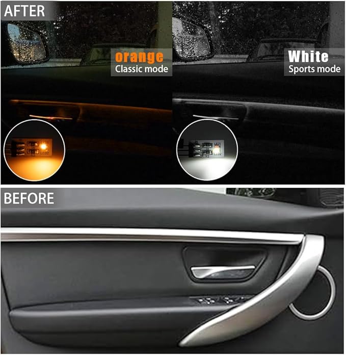 NJSBYL 4PCS LED Courtesy Door Handle Circuit Board for B-MW 3 4 5 Series X1 M4 Gran Turismo Touring Sedan Convertible Coupe F10 F30 F31 F32 F33 F34 F36 F48 F82 F83 Orange-White Ambient Lighting