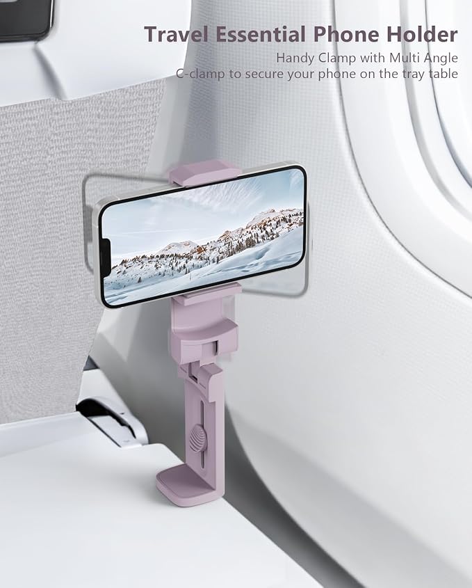 MiiKARE Travel Essentials Airplane Phone Holder, Universal Handsfree Phone Mount for Flying with 360 Degree Rotation, Travel Must Haves Phone Stand for Desk, Tray Table, Purple&Blue