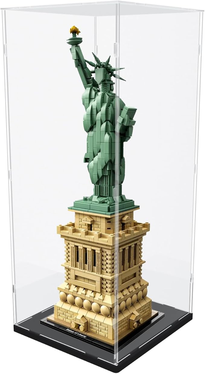 Choowin 20 inch Tall Acrylic Display Case for Lego Statue of Liberty 21042 Display Thickened Clear Acrylic Display Cases for Collectibles Figures Doll Assemble Dustproof Display Box(Black Base)