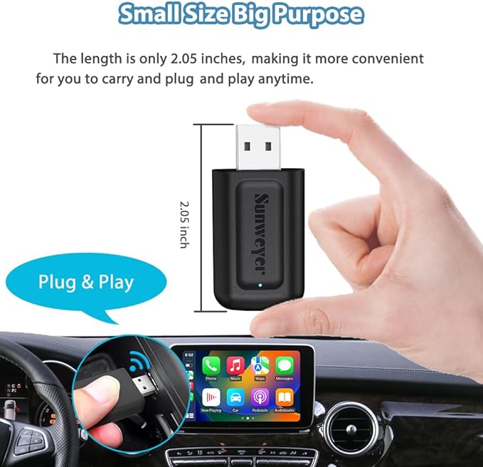 Sunweyer Wireless CarPlay & Android Auto Adapter 2 in 1 Auto Connect Box, Supports Online Updates Wired to Wireless for Cars Have Wired Carplay