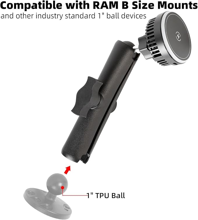 1" Ball Magnetic Wireless Charging Phone Holder with 5.9" Long Arm for MagSafe iPhone 17/16/15/14/13/12 Series - 15W Fast Charging, TEC and Fan Dual Cooling - Compatible with RAM B Size Mounts