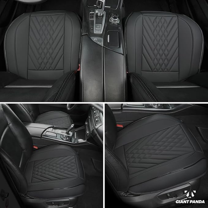 GIANT PANDA 2pcs Front Car Seat Covers Bottom Seat Covers, PU Leather Driver Car Seat Protectors Fits 95% of Vehicles, Wrapping Around The Bottom (Black)