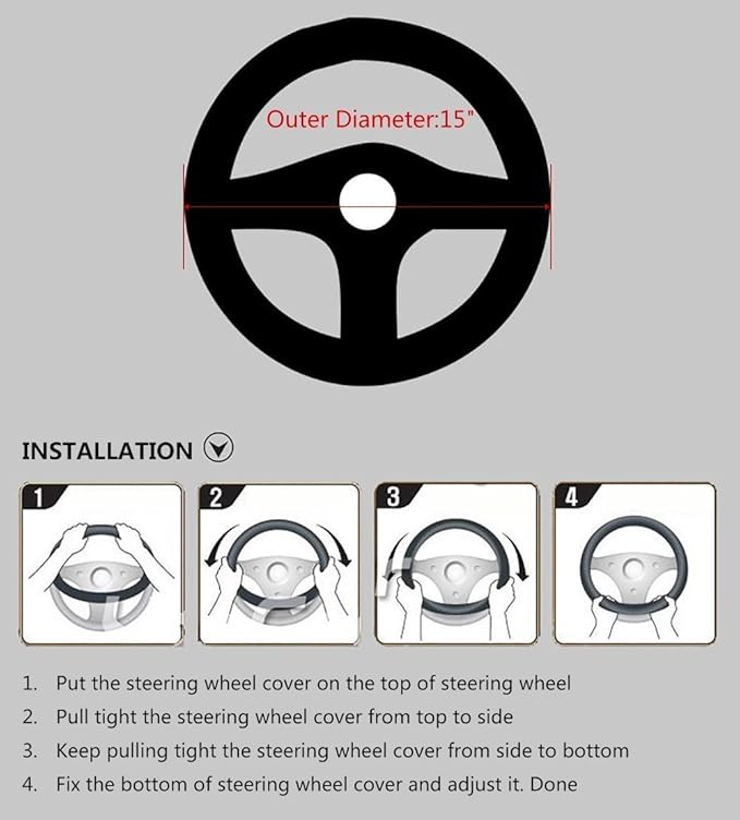 Valleycomfy Steering Wheel Covers Universal 15 inch - Genuine Leather, Breathable, Anti Slip & Odor Free (Coffee, M(14" 1/2-15" 1/4))