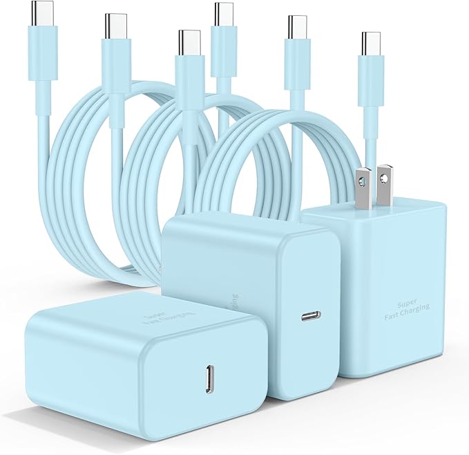 3Pack USB C Charger for Samsung Galaxy S24 Ultra, Super Quite Fast Charging Type C Block with 6FT C to C Cord for Samsung Galaxy Tab S9 S8 S23 Ultra S22 Ultra S23 S22 S21 Note 10 Plus 20,Blue