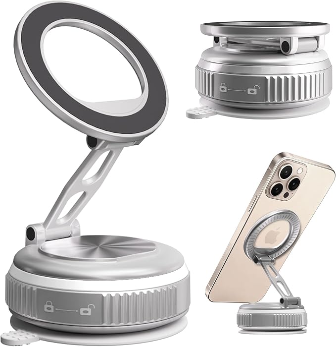 JKSML Magnetic Car Phone Holder [98LBS Strongest Suction & 2800gf Magnetic] 360° Adjustable Foldable Car Mount for Magsafe, Versatile for Car/Gym/Mirror Mount/Daily Stand, for iPhone&Android, Sliver