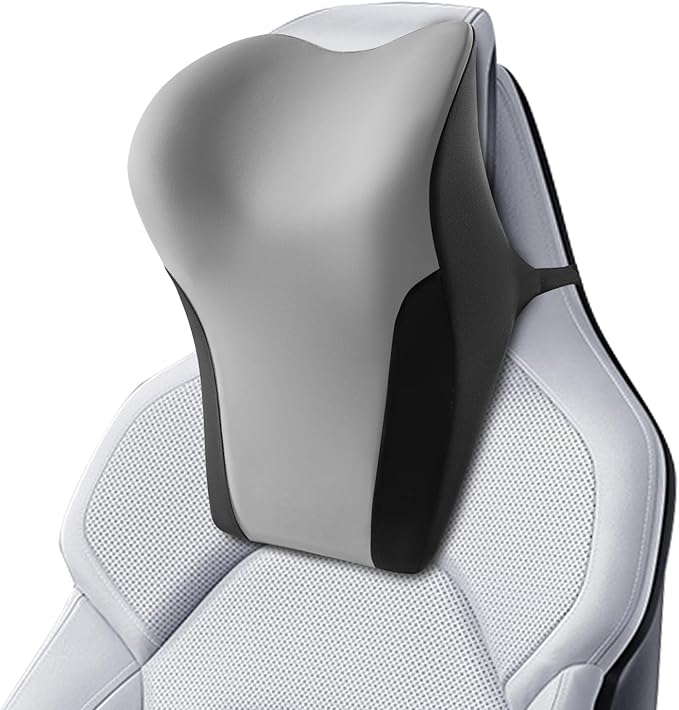 BABUR Car Headrest Pillow | Ergonomic Memory Foam Neck Shoulder Support Pillow with Adjustable Design & Enlarged Surface | Pain Relief for Driving Travel Sleeping | Gray1 Pack