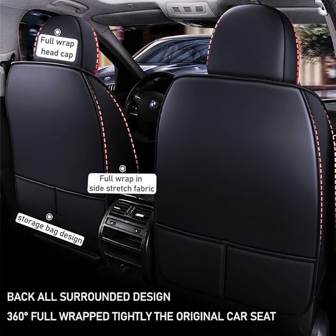 for Toyota CHR Seat Covers 2018-2026, Full Coverage Customized Car Seat Covers, Premium Leather Waterproof Stain-Resistant Easy to Install (Standard 5 Seats, Black&Red)