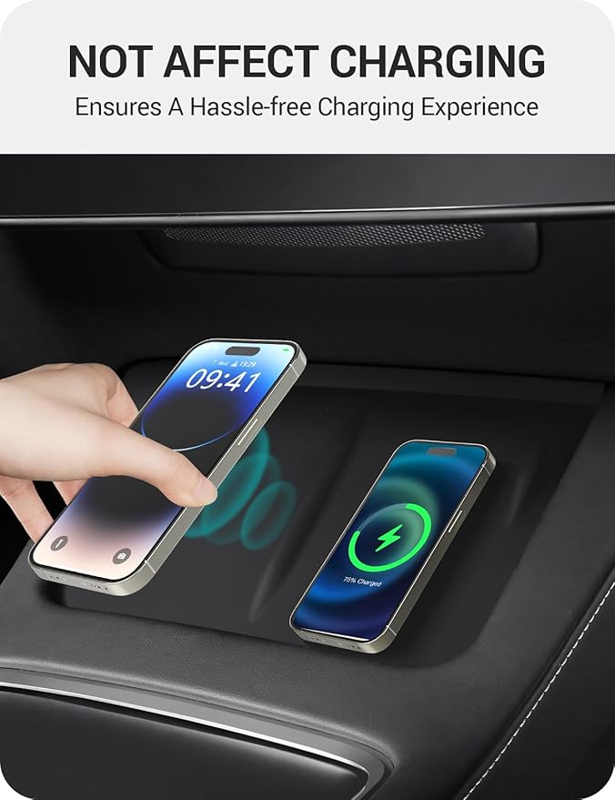 BASENOR Upgrade Tesla Model Y Model 3 Center Console Wireless Charger Mat Silicone Cover Wireless Charging Phone Pad for 2021-2024 Model Y 2021-2023 Model 3 Interior Accessories