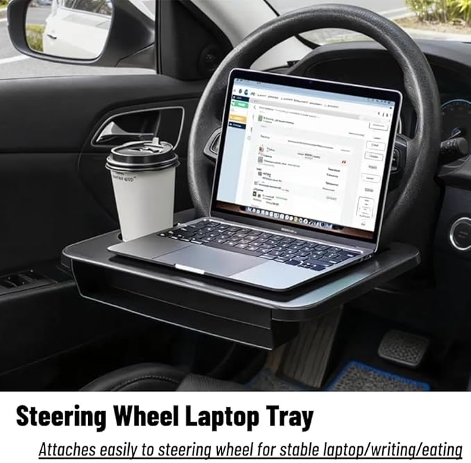 2 In 1 Steering Wheel Desk, Universal Steering Wheel Tray Table With Seat Gap Filler Organizer in Between Seat Organizer Car Food Tray For Laptop, Eating, Writing Work Road Trip