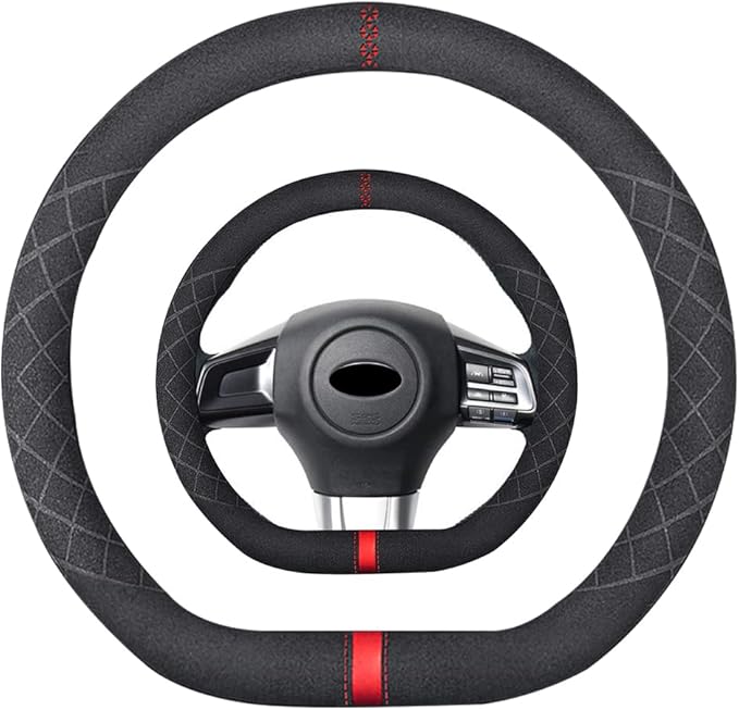 Suede D Shape Steering Wheel Cover,Compatible with Subaru WRX Suede Leather Sport Non-Slip Wheel Cover Car Interior Accessories 15 inch for Man and Women