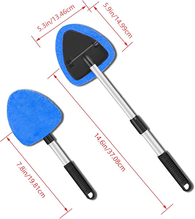 Windshield Cleaner Tool - Portable Car Interior Window Cleaning Kit with Extendable Handle, 4 Microfiber Towel Pads, Auto Glass Wiper for Windshield, Universal for RV, SUV, Truck (Blue)
