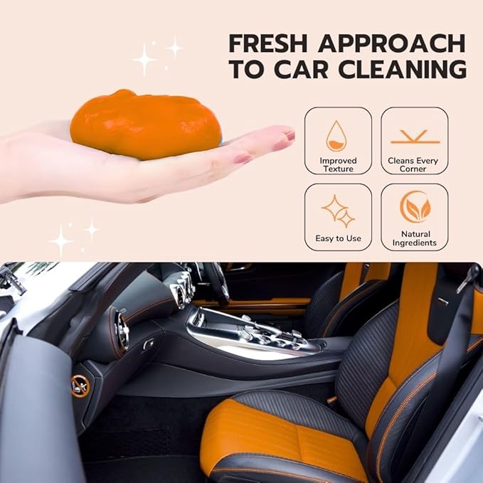 Ultimate Orange Car Cleaning Gel: Automotive Detailing Putty for Interior Care, Vent Cleaning, and Dust Removal Reusable Cleaning Slime for Car, Keyboard, and Camera, Car Travel Essentials