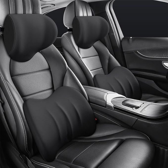 Car Memory Foam Pillow for Honda Civic Coupe/Sedan 2016 2017 2018 2019 2020 2021,Neck and Back Support Car Seat Kit Long Drive Essential Neck Pillow Lumbar Support Cushion,Black