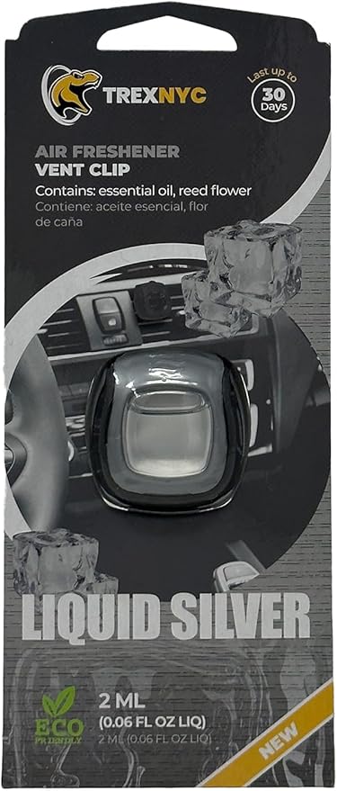 Car Air Fresheners Vent Clips, Essential Car Odor Eliminator, Perfect Scented Car Accessories, For Long Lasting Fragrance up to 30 days, 0.07 FL.OZ (Liquid Silver, 1 Pack)