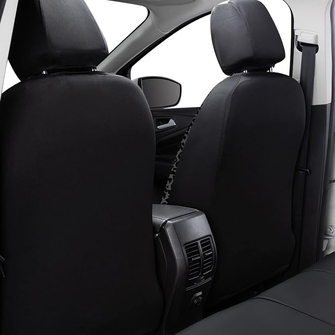 Flying Banner Carbon Fiber Leather Vehicle Seat Covers, Leopard Gray Black, Universal Fit - 8PCS