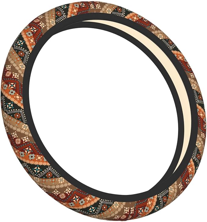 Boho Steering Wheel Cover Women Men Flower Elastic Stretch Soft Car Wheel Protector Universal Breathable No-Slip Car Accessories for Truck Van SUV Auto Fit 14-15 Inches