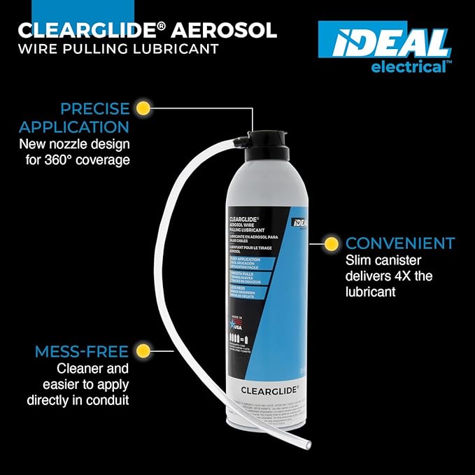 Ideal Electrical ClearGlide Aerosol Wire Lubricant, 19 oz. Can (31-387), Portable, Mess-Free Spray Lubricant, Cable Lube for Wire Pulls with Precision Nozzle