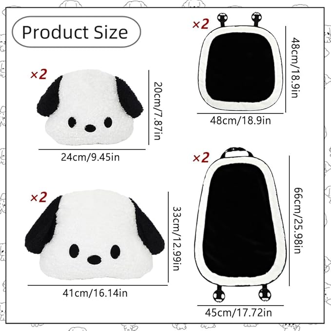 Set of 8 Car Headrest & Lumbar Support & Seat Cushion & Back Support Pillow Cute Black & White Dog Pattern Car Seat Pillow Comfortable & Durable Car Accessories Pillow for Long Sitting