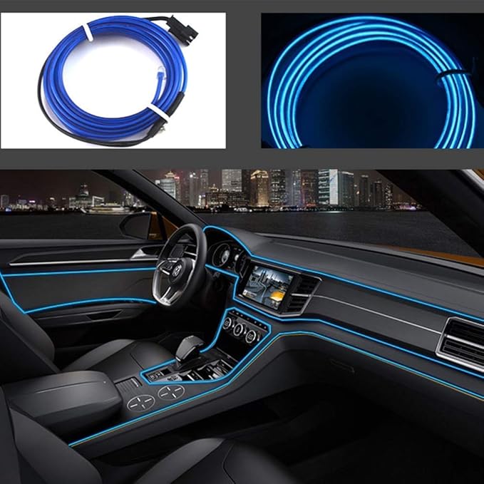 ABALDI Interior Car Lights El Wire Rope Lights Neon Atmosphere Glowing Strobing Electroluminescent Light for Car Interior Decoration(3m/9ft,Blue)