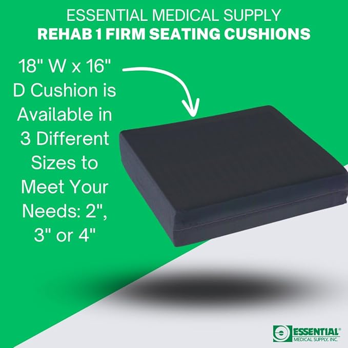 Essential Medical Supply Rehab 1 Foam Seat Cushion - Denser Cushion for Office Chairs, Wheelchairs, and More - Chair Seat Pad Provides Additional Support and Pain Relief for Seniors - 18" x 16" x 3"