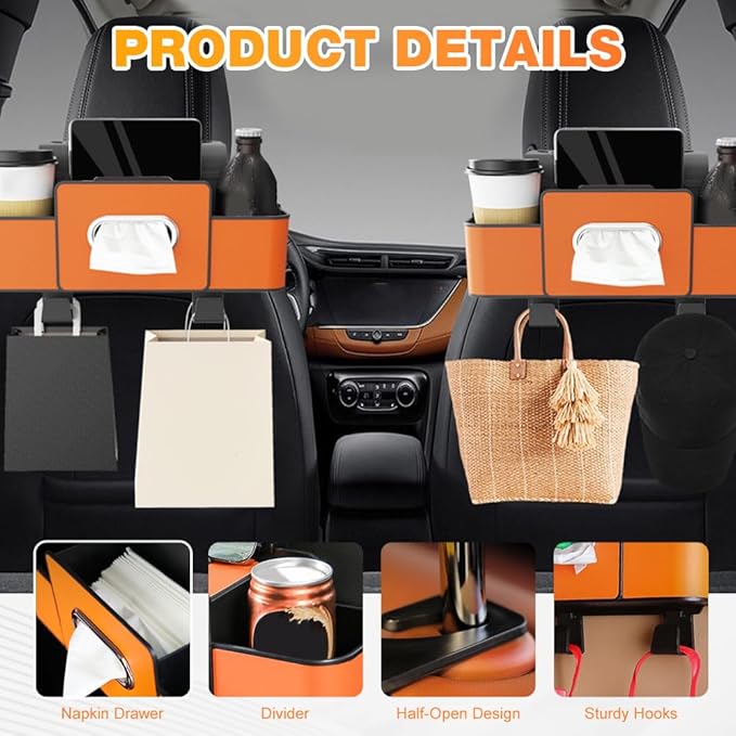 PUSKIU Car Organizer and Storage Box, Car Organizers and Storage Box for Back Seat, Car Organizer Back Seat for Daily Travel (Black)