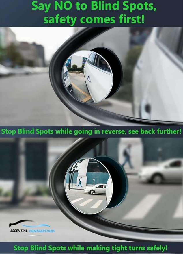 Blind Spot Car Mirror 2 Pack-2 Inch Round Rear View Convex Mirrors for Cars/SUVs/Motorcycles/Trucks/Trailers/Snowmobiles/Bicycles/RVs/Boats/Golf Carts with Rust Resistant Frame-HD Real Glass