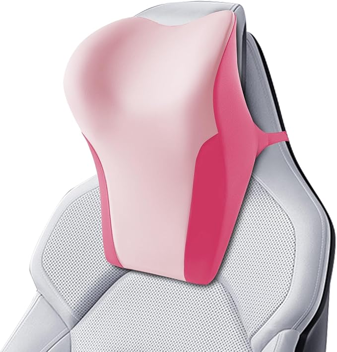 BABUR Car Headrest Pillow | Ergonomic Memory Foam Neck Shoulder Support Pillow with Adjustable Design & Enlarged Surface | Pain Relief for Driving Travel Sleeping | Pink1 Pack