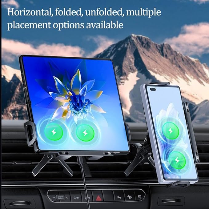 Wireless Charging Rotating Car Mount,Smart 2-in-1 Auto-Rotating Car Phone Holder & Wireless Charger,Foldable with 15W Fast Charging,Compatible with iPhone & Samsung Devices & Smartphone & Pad (Gray)
