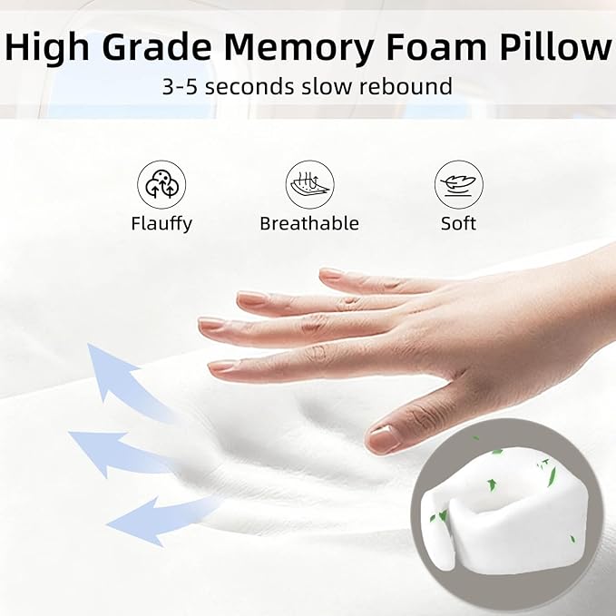Travel Neck Pillows for Airplanes- 360° Support Memory Foam Travel Pillow with Portable Carry Bag Including Eye Mask & Earplugs, Gift for Long Flights, Car Rides & Office Naps (Grey)