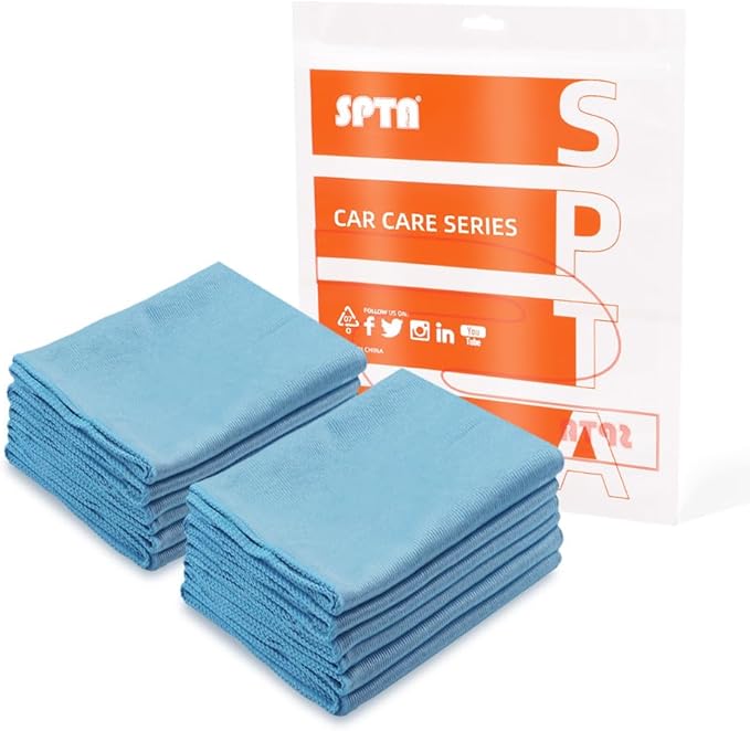 SPTA Ultra Fine Microfiber Cloths for Glass, 12 Pack Microfiber Glass Cleaning Cloth, 16 InchX16 Inch, 300GSM, Lint Free Quickly Clean Window, Glasses, Windshields, Mirrors, and Stainless Steel, Blue