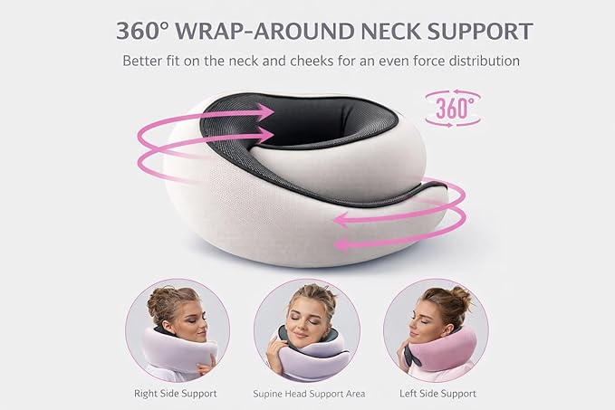 Neck Travel Pillow |100% Pure Memory Foam Neck Pillow Comfortable & Breathable Cover, Machine Washable for Travel, Airplane, Car Rides, & Home Use, Travel Kit with Eye Masks, Earplugs, & Bag (Pink)