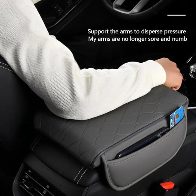 OUTMX Car Center Console Cushion for Lexus NX 350 2022-2025, Nappa Leather Memory Foam Armrest Cover with Side Storage Pockets, Auto Elbow Support Pad 1pc,Black