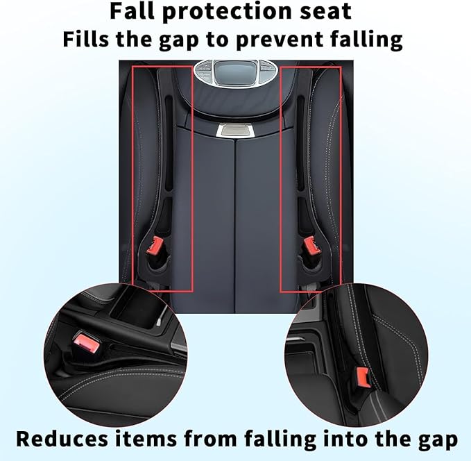 Car Seats Gap Filler Dual-Slot Car Seat Gap Organizer – with Belt Slot, Anti-Drop Gap Filler for Cars & SUVs – No More Lost Items, All Within Reach (2PCS) (Black)