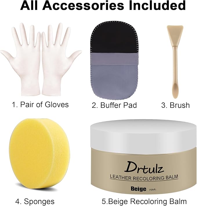 Beige Leather Recoloring Balm, Leather Color Restorer Conditioner, Leather Repair Kits for Vinyl Furniture, Sofa, Car Seats, Shoes - Repair Leather Color on Faded & Scratched Leather Couches