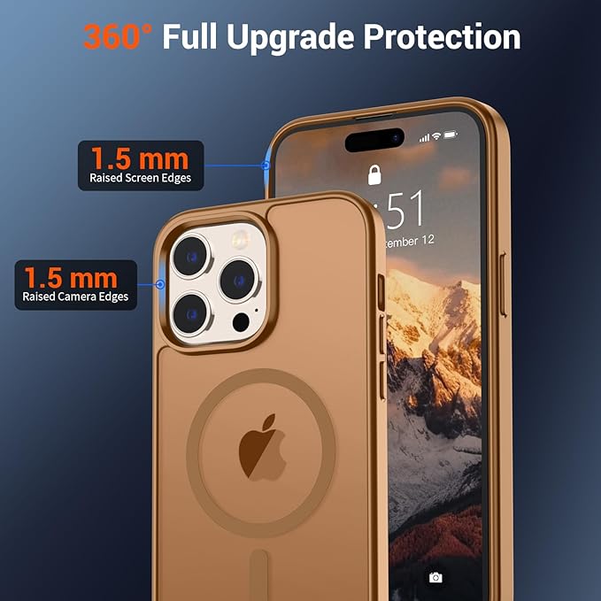 SUPFINE Magnetic for iPhone 14 Pro Max Case (Compatible with MagSafe) (Military Grade Drop Protection) Slim Translucent Shockproof with Anti-Fingerprint Phone Case,Brown