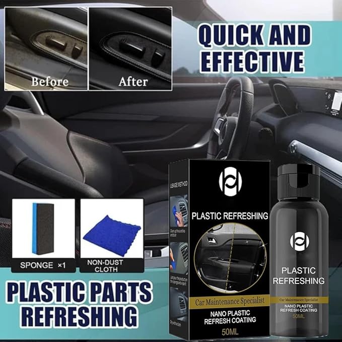 RJDJ Plastic Restorer for Cars, Trim & Exterior – Plastic Revitalizing Coating Agent, Restores Faded Plastic, UV Protection, Car Shine Refurbishing Solution (30ml-4pcs)