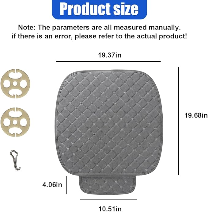 YoRise Comfortable Car Seat Cover, Linen Breathable Anti-Slip Front Bottom Seat Cushion Pad with Storage Pocket, Universal Auto Interior Seats Protector Accessories for Car Truck SUV (Gray)
