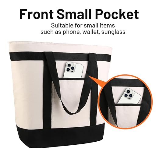 CIVJET Insulated Cooler Bag, Tote Bag for Grocery Shopping, DIY Your Creative Designs, Cooler Bags Insulated, Pizza/Food Delivery Bag to Keep Cold/Hot (Purified Cotton, Non-Waterproof, Beige