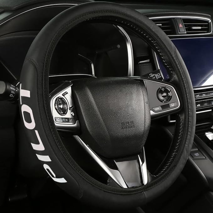 Leather Steering Wheel Cover Compatible with Pilot Car Universal Size