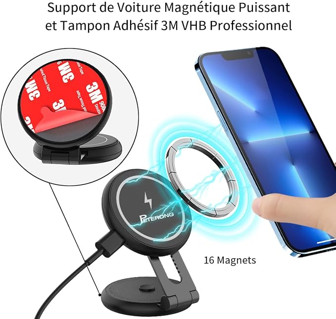Magnetic Wireless Car Charger Mount Compatible with MagSafe Designed for Tesla Model, 15W Fast Charging Magnetic Car Phone Mount Foldable Invisible Dashboard for iPhone 16/15/14/13/12(Black)