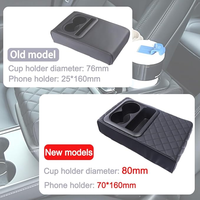 Supin Car Armrest Cushion - Multifunctional Faux Leather Armrest Cushion with Cup Holder, Phone Storage, and Ergonomic Design for All Seasons (BLack)